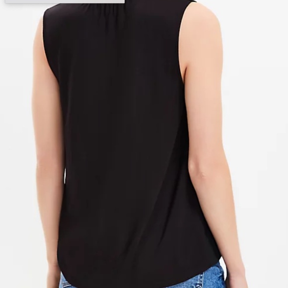 LOFT Cutout Tie Neck Mixed Media Shell - Color: Black, Size: Small - Picture 3 of 7